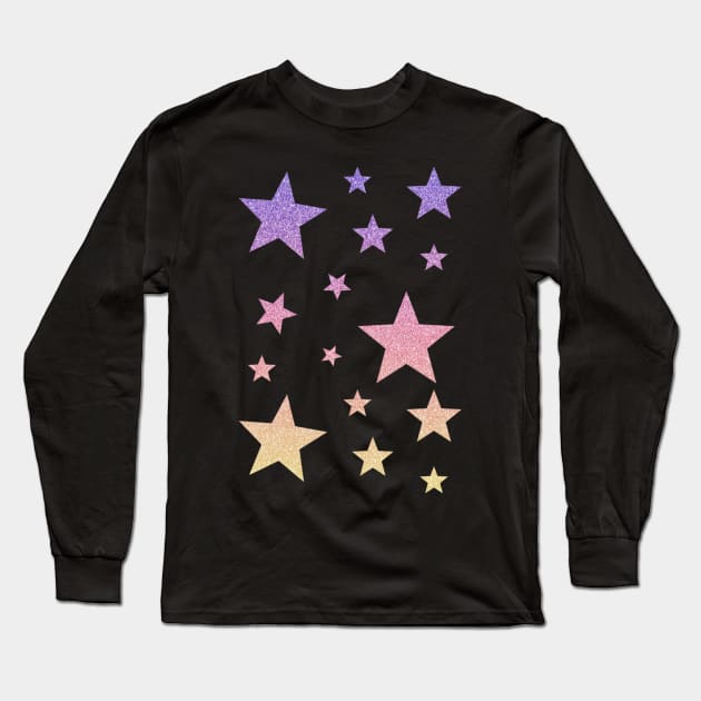 Pink Purple Yellow Ombre Faux Glitter Stars Long Sleeve T-Shirt by Felicity-K